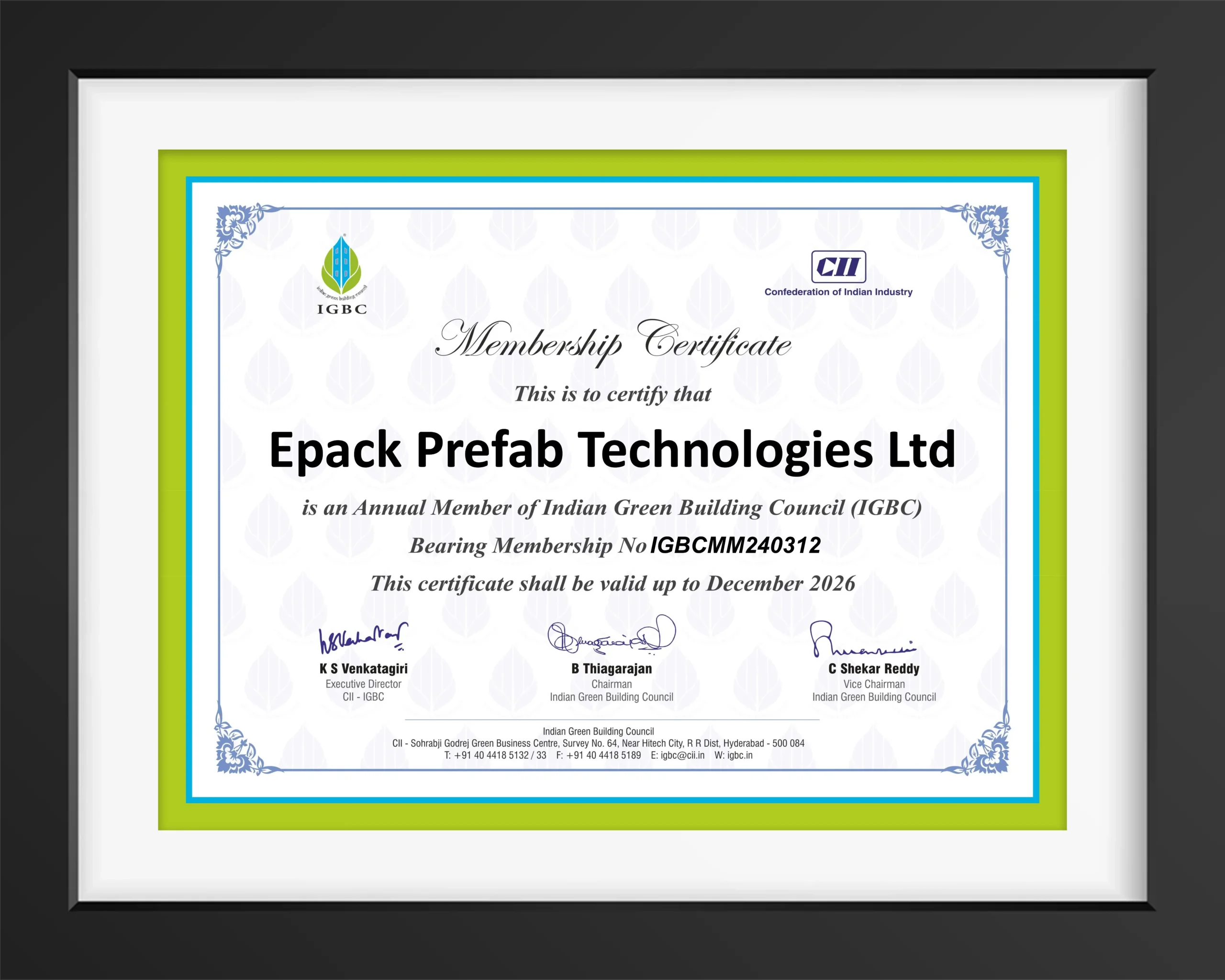 Igbc Epack Prefab Technologies Certificate